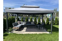 Pavillon de jardin avec moustiquaire et rideaux Valencia 3x4m gris Garden Point