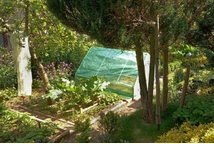 Tunnels en aluminium - Une clôture de jardin pour les cultures Garden Point dans un jardin fleuri
