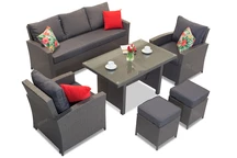 Meubles de jardin en résine tressée Parma Apetito 5 avec 2 poufs Garden Point anthracite  