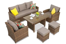 Meubles de jardin en résine tressée Parma Apetito 5 avec 2 poufs marron Garden Point 