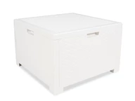 Table de rangement blanche avec une boîte de rangement pour coussins en technorattan Bica