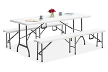 Un ensemble de table traiteur pliante 180 cm + 2 bancs