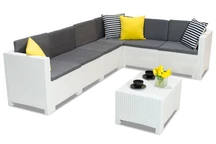 Canapé d'angle en résine tressée blanc avec table basse Colorado Corner 6 Bica