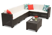 Coin en rotin avec une table Colorado Corner 6 marron Bica