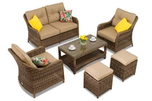 Ensemble en résine tressée Toledo Coffee 4 avec pouf bruns Garden Point