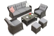 Ensemble en résine tressée Toledo Coffee 5 avec pouf anthracite Garden Point