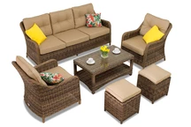 Ensemble en résine tressée Toledo Coffee 5 avec pouf bruns Garden Point