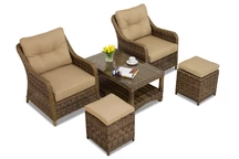 Ensemble en résine tressée  Toledo Terrace avec pouf marron Garden Point