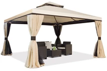 Grand pavillon de jardin avec moustiquaire et rideaux Valencia 4 x 4 m crème Garden Point