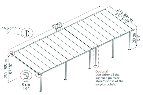 Pergola en polycarbonate Feria Palram - Auvent 3 x 9,71 m gris