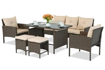Salon en techno rotin marron avec poufs Bari Garden Point
