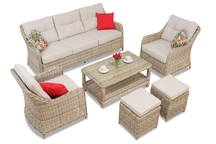 Toledo Coffee 5 ensemble polyrotin avec poufs Garden Point beige