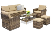 Meubles de jardin Monaco Coffee 5 + 2 poufs Garden Point marron