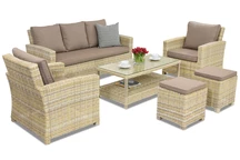 Meubles de jardin en résine tressée Bristol Coffee 5 + 2 poufs Garden Point beige