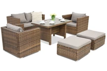 Meubles de jardin en résine tressée Roma Apetito 4 + 2 poufs Garden Point marron