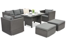 Meubles de jardin en résine tressée Roma Apetito 5 + 2 poufs Garden Point anthracite