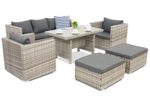 Meubles de jardin en résine tressée Roma Apetito 5 + 2 poufs Garden Point gris