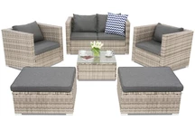 Meubles de jardin en résine tressée Roma Coffee 4 + 2 poufs Garden Point gris