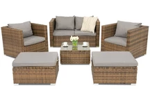 Meubles de jardin en résine tressée Roma Coffee 4 + 2 poufs Garden Point marron