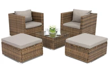Meubles de jardin en résine tressée Roma Terrace + 2 poufs marron Garden Point