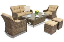 Meubles de jardin en résine tressée Toledo Apetito 4 Lift avec 2 poufs Garden Point marron