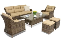 Meubles de jardin en résine tressée Toledo Apetito 5 Lift + avec 2 poufs Garden Point marron