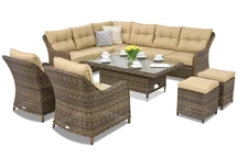 Meubles de jardin en résine tressée Toledo Apetito 7 Lift avec 2 poufs Garden Point marron