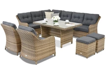 Meubles de jardin en résine tressée Toledo Comida 7 avec 2 poufs Garden Point cappuccino