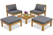 Mobilier de jardin Brunei Terrace + 2 poufs Garden Point, acacia