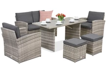Meubles de jardin en résine tressée Monaco Apetito 4 + 2 poufs Garden Point gris clair