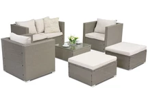 Meubles de jardin en résine tressée Roma Coffee 4 + 2 poufs Garden Point gris clair