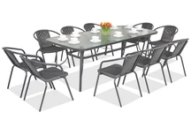 Salle à manger métallique Modena/Bergamo anthracite 10 places avec grande table Garden Point
