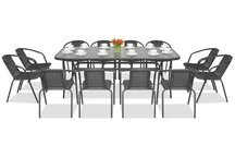 Salle à manger métallique Modena/Bergamo anthracite 12 places avec grande table Garden Point