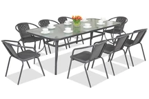 Salle à manger métallique Modena/Bergamo anthracite 8 places avec grande table Garden Point