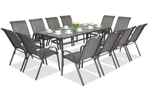 Salle à manger métallique Modena gris 12 places avec grande table Garden Point