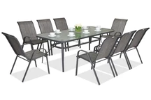 Salle à manger métallique Modena gris 8 places avec grande table Garden Point