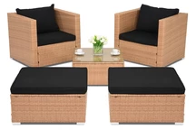 Salon de jardin en résine tressée Roma Terrace + 2 poufs Garden Point miel