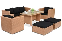 Salon de jardin en résine tresséeRoma Apetito 5 + 2 poufs Garden Point miel