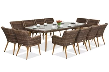 Ensemble de salle à manger exclusif avec une grande table Cordoba pour 12 personnes Garden Point marron