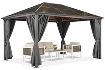 Pavillon Milos 3x4m avec rideaux Garden Point gris