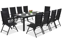 Salon de jardin en aluminium Polywood avec une grande table Verona pour 10 personnes Garden Point noir