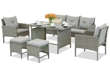 Salon de jardin en techno rotin avec poufs Bari Garden Point gris