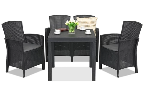 Salon de jardin poly rotin Lida Dallas Apetito 4 anthracite Bica