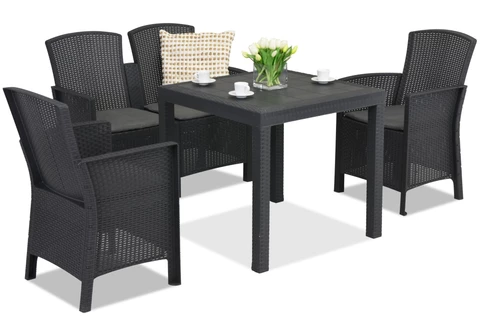 Salon de jardin poly rotin Lida Dallas Apetito 4 anthracite Bica