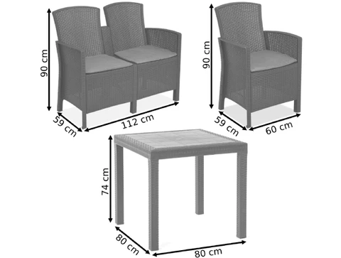 Salon de jardin polyrotin Lida Dallas Apetito 4 anthracite Bica