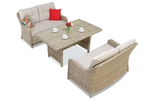 Ensemble en rotin Toledo Apetito avec une grande table pour 4 personnes en beige Garden Point