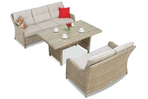 Ensemble en rotin Toledo Apetito avec une grande table pour 5 personnes en beige Garden Point