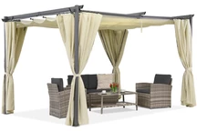 Pergola de terrasse avec rideaux beige La Palma 3x3 Garden Point