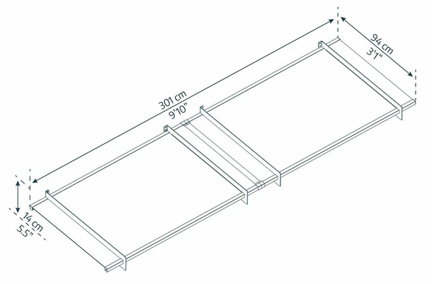 Wymiary produktu Auvent de porte moderne Nancy 3 m Palram - Auvent anthracite - 301x94x14
