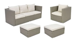 Meuble de jardin en technorattan Roma pour 4 personnes avec poufs Garden Point gris clair